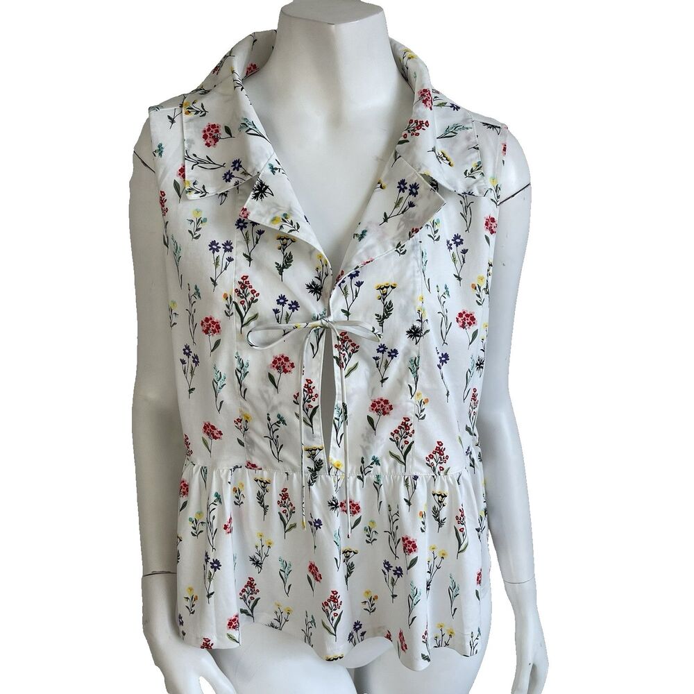 Marc New York Womens L Tie Front Peplum Top Wild Flower Cottagecore Boho Shirt